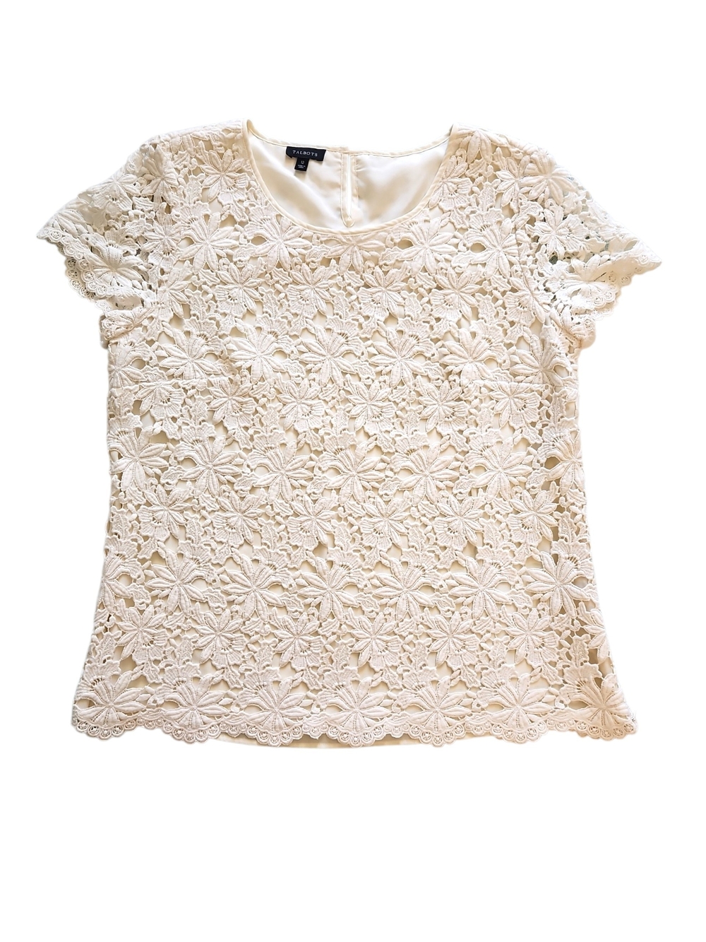 Talbots Women's Cream Floral Lace Short Sleeve Blouse Size 12